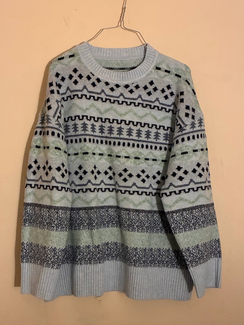 Light Blue Patterned Crewneck Sweater S oversized unisex